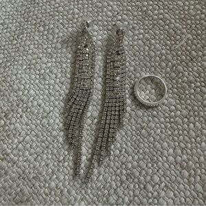 Silver Sparkly Earrings and Ring Set